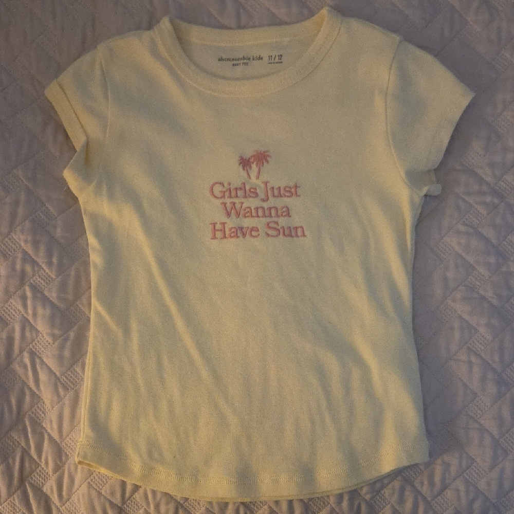 abercrombie kids Yellow Tee with Pink Embroidered 'Girls Just Wanna Have Sun'